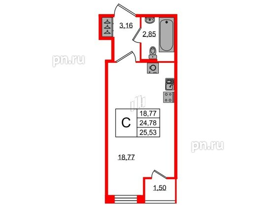 Квартира в ЖК FoRest Akvilon, студия, 24.9 м², 1 этаж