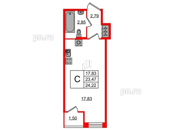 Квартира в ЖК FoRest Akvilon, студия, 23.9 м², 1 этаж