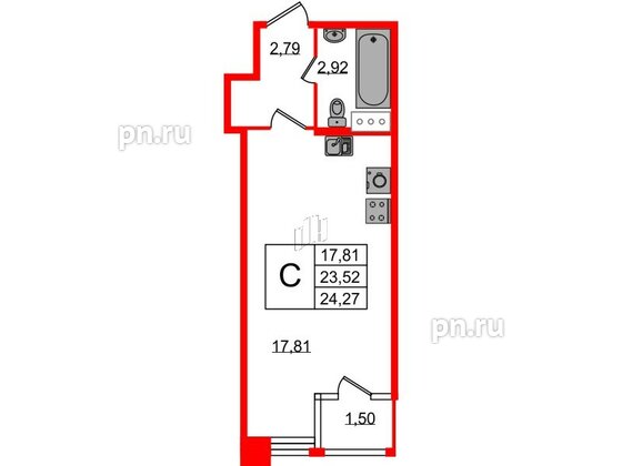 Квартира в ЖК FoRest Akvilon, студия, 23.6 м², 2 этаж