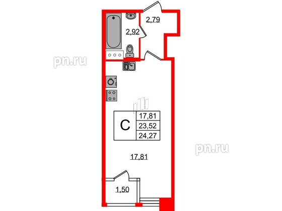 Квартира в ЖК FoRest Akvilon, студия, 23.6 м², 2 этаж