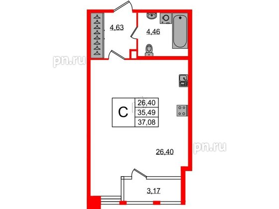 Квартира в ЖК FoRest Akvilon, студия, 36 м², 1 этаж