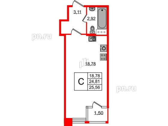 Квартира в ЖК FoRest Akvilon, студия, 24.7 м², 2 этаж