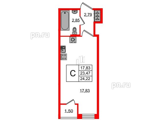 Квартира в ЖК FoRest Akvilon, студия, 23.6 м², 1 этаж