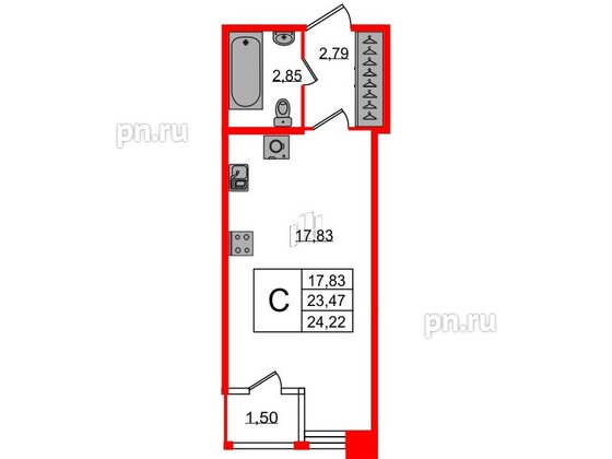 Квартира в ЖК FoRest Akvilon, студия, 24.7 м², 1 этаж