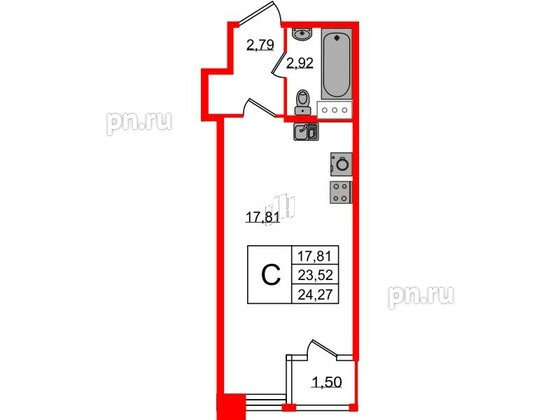 Квартира в ЖК FoRest Akvilon, студия, 23.6 м², 2 этаж