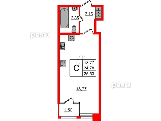 Квартира в ЖК FoRest Akvilon, студия, 25.2 м², 1 этаж