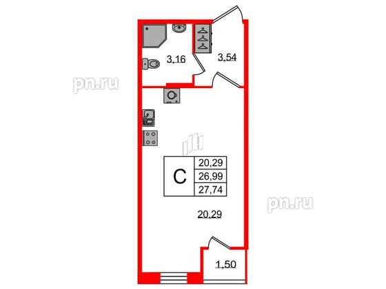 Квартира в ЖК FoRest Akvilon, студия, 27.5 м², 1 этаж