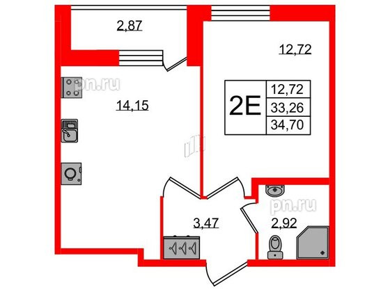 Квартира в ЖК FoRest Akvilon, 1 комнатная, 34.7 м², 1 этаж