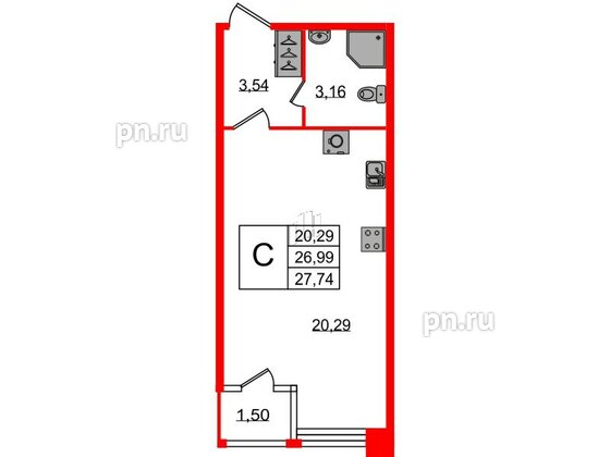 Квартира в ЖК FoRest Akvilon, студия, 27.5 м², 1 этаж