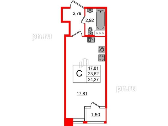 Квартира в ЖК FoRest Akvilon, студия, 23.6 м², 2 этаж