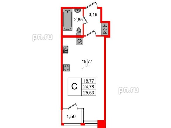 Квартира в ЖК «FoRest Akvilon», студия, 25 м², 1 этаж