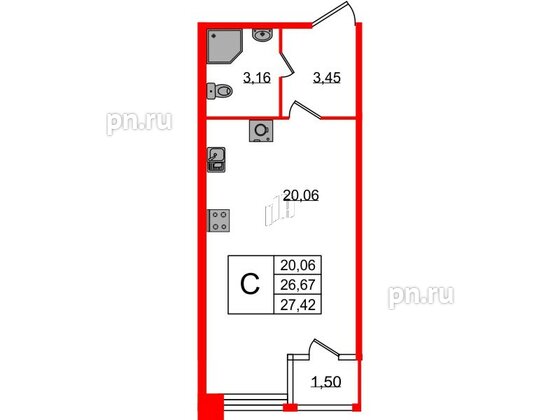 Квартира в ЖК FoRest Akvilon, студия, 27.5 м², 1 этаж