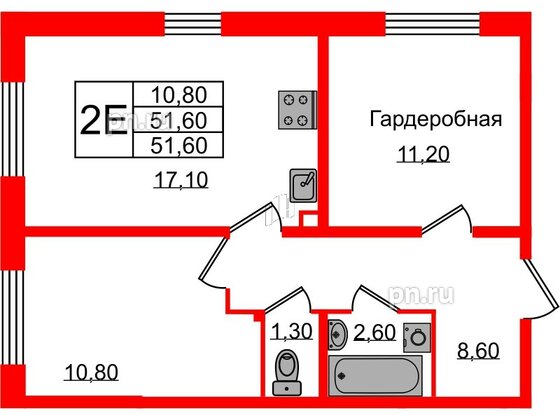 Квартира в ЖК 'Заповедный парк', 1 комнатная, 50.7 м², 1 этаж