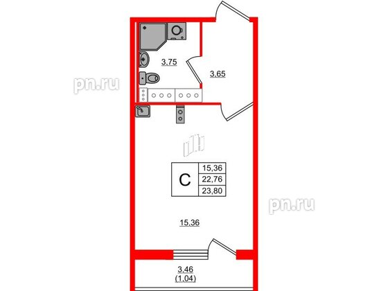 Квартира в ЖК Лампо, студия, 22.8 м², 14 этаж