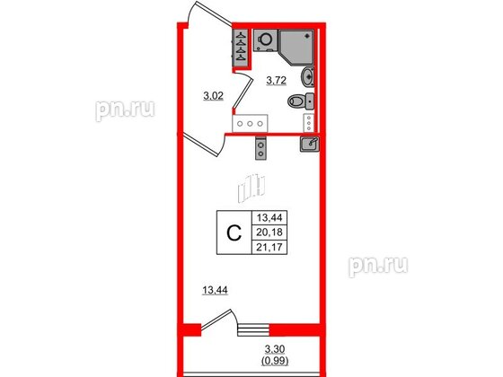 Квартира в ЖК Лампо, студия, 20.1 м², 2 этаж