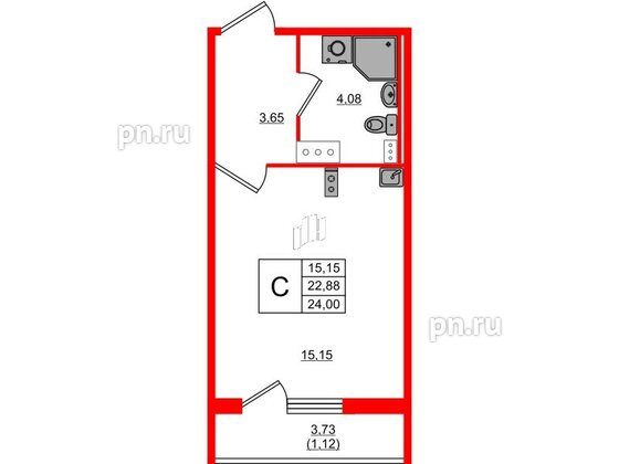 Квартира в ЖК Лампо, студия, 22.8 м², 2 этаж