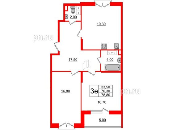 Квартира в ЖК Квартал Che, 2 комнатная, 79.6 м², 5 этаж