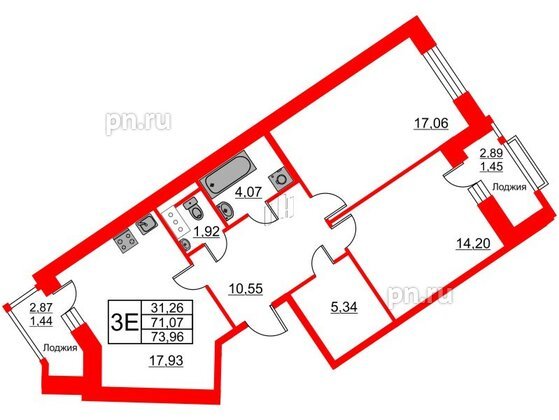 Квартира в ЖК Ariosto!, 2 комнатная, 73.96 м², 8 этаж