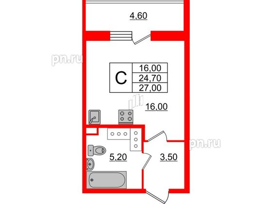 Квартира в ЖК Квартал Che, студия, 27.2 м², 11 этаж