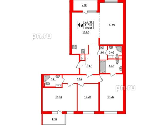 Квартира в ЖК «Черная Речка», 3 комнатная, 106.9 м², 12 этаж