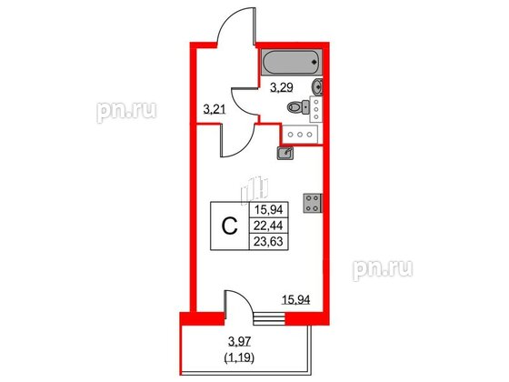 Квартира в ЖК Аквилон Sky, студия, 23.9 м², 16 этаж