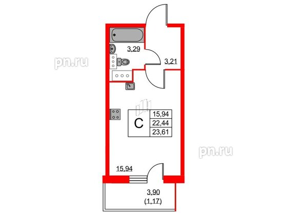 Квартира в ЖК Аквилон Sky, студия, 23.6 м², 13 этаж