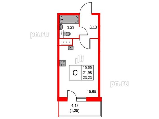 Квартира в ЖК Аквилон Sky, студия, 23.3 м², 13 этаж