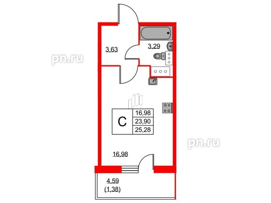 Квартира в ЖК Аквилон Sky, студия, 25.3 м², 13 этаж