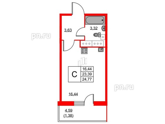 Квартира в ЖК Аквилон Sky, студия, 24.8 м², 22 этаж