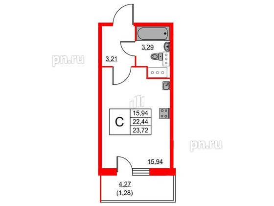 Квартира в ЖК Аквилон Sky, студия, 23.6 м², 6 этаж