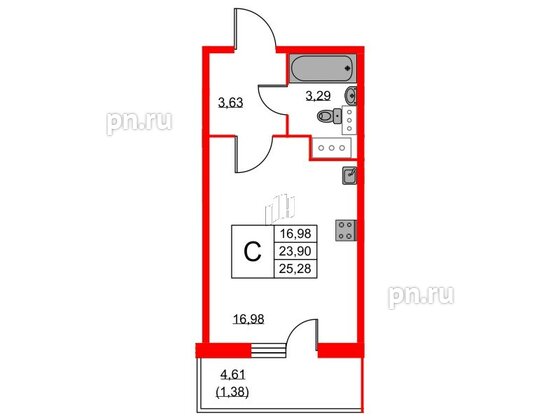 Квартира в ЖК Аквилон Sky, студия, 25.2 м², 6 этаж