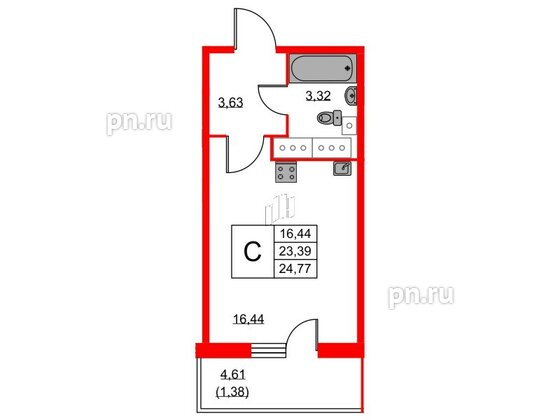 Квартира в ЖК Аквилон Sky, студия, 24.7 м², 21 этаж