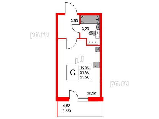 Квартира в ЖК Аквилон Sky, студия, 25.2 м², 6 этаж