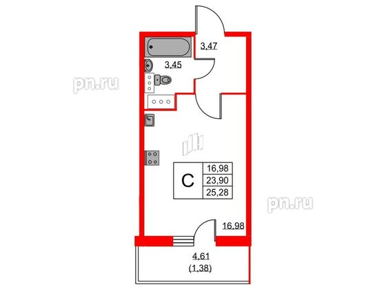 Квартира в ЖК Аквилон Sky, студия, 25.2 м², 6 этаж