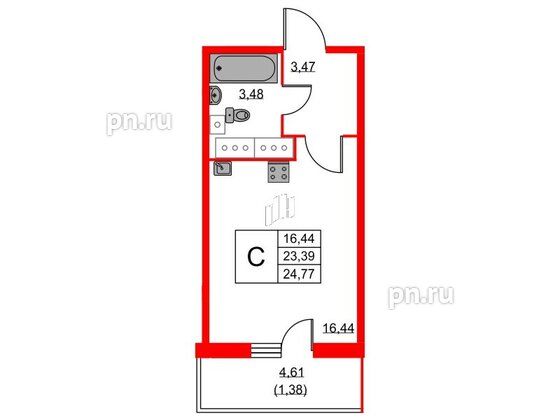 Квартира в ЖК Аквилон Sky, студия, 24.8 м², 22 этаж