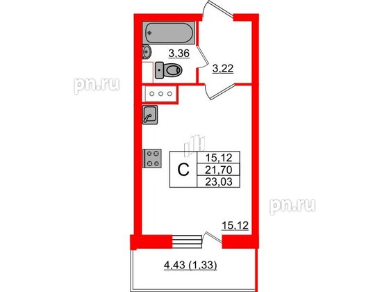 Квартира в ЖК Аквилон Sky, студия, 23 м², 16 этаж