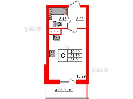 Квартира в ЖК Аквилон Sky, студия, 23 м², 16 этаж