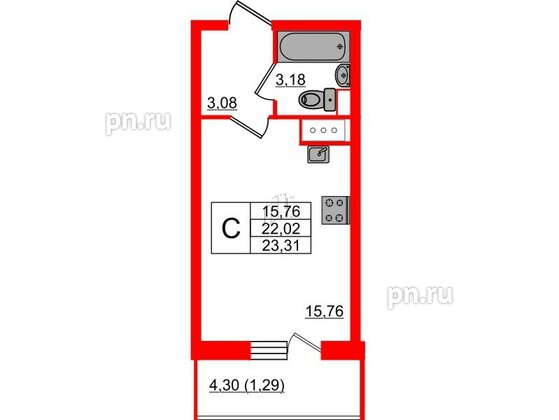 Квартира в ЖК Аквилон Sky, студия, 23.1 м², 12 этаж