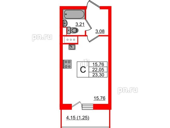 Квартира в ЖК Аквилон Sky, студия, 23.1 м², 12 этаж