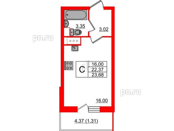 Квартира в ЖК Аквилон Sky, студия, 23.6 м², 12 этаж