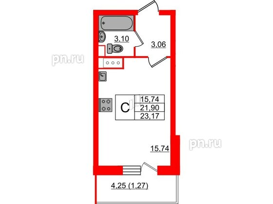 Квартира в ЖК Аквилон Sky, студия, 23.1 м², 16 этаж