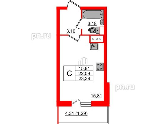 Квартира в ЖК Аквилон Sky, студия, 23.3 м², 12 этаж