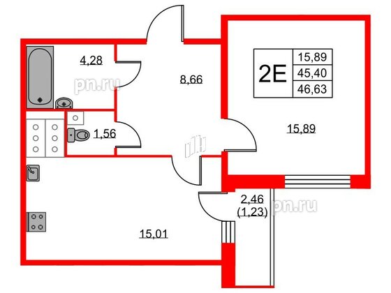 Квартира в ЖК Аквилон Sky, 1 комнатная, 46.3 м², 20 этаж