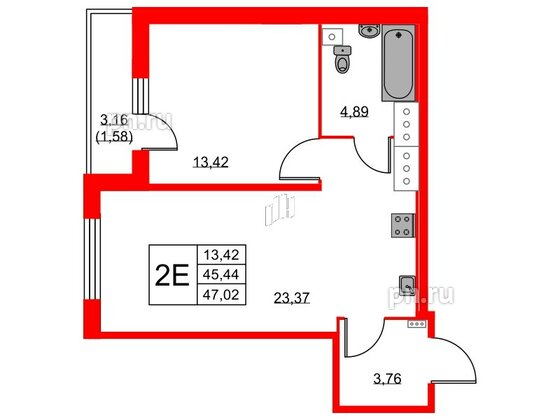 Квартира в ЖК Аквилон Sky, 1 комнатная, 46.9 м², 20 этаж