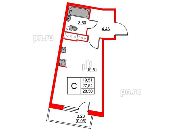 Квартира в ЖК Аквилон Sky, студия, 28.7 м², 23 этаж