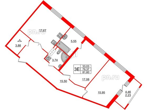 Квартира в ЖК Modum, 2 комнатная, 81.6 м², 10 этаж