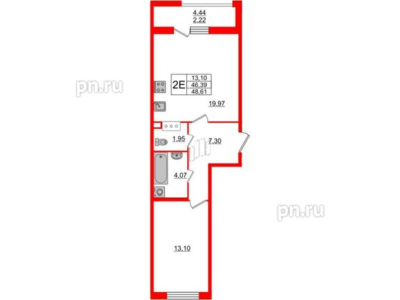 Квартира в ЖК Modum, 1 комнатная, 48.61 м², 3 этаж