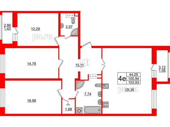 Квартира в ЖК Modum, 3 комнатная, 103.93 м², 6 этаж