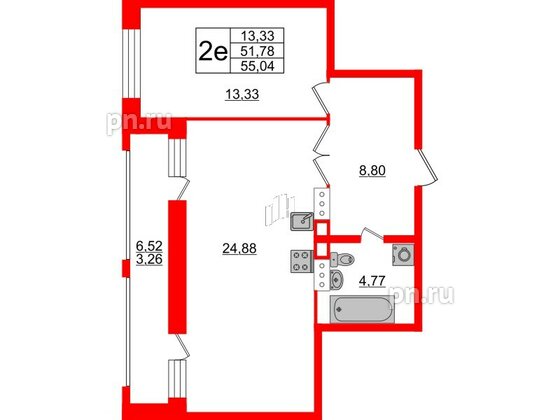 Квартира в ЖК Modum, 1 комнатная, 55.04 м², 12 этаж