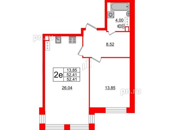 Квартира в ЖК Modum, 1 комнатная, 52.41 м², 3 этаж